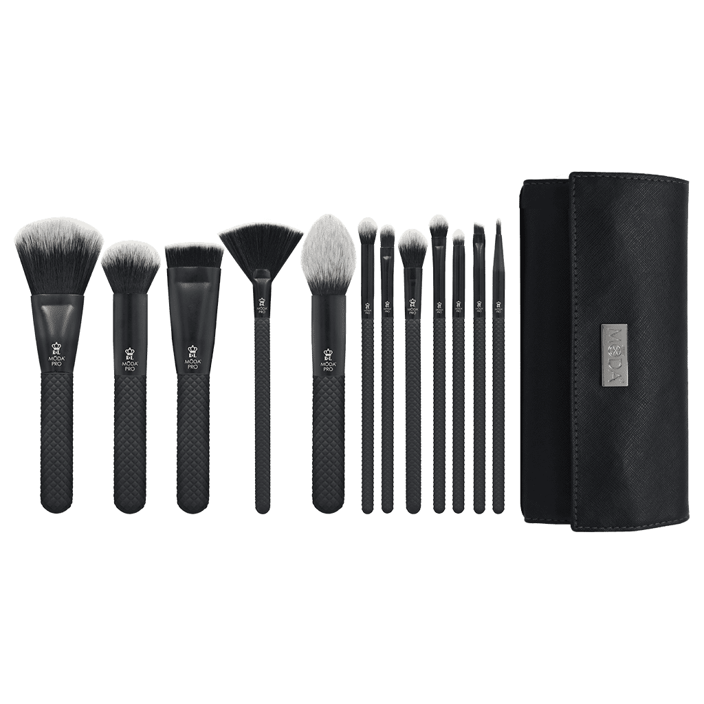 Moda Brush Pro Full Face 13pc Makeup Brush Set with  Wrap