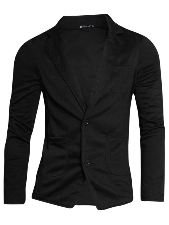 Big & Tall Men Solid Color Pockets Long Sleeve Knit Blazer Black L