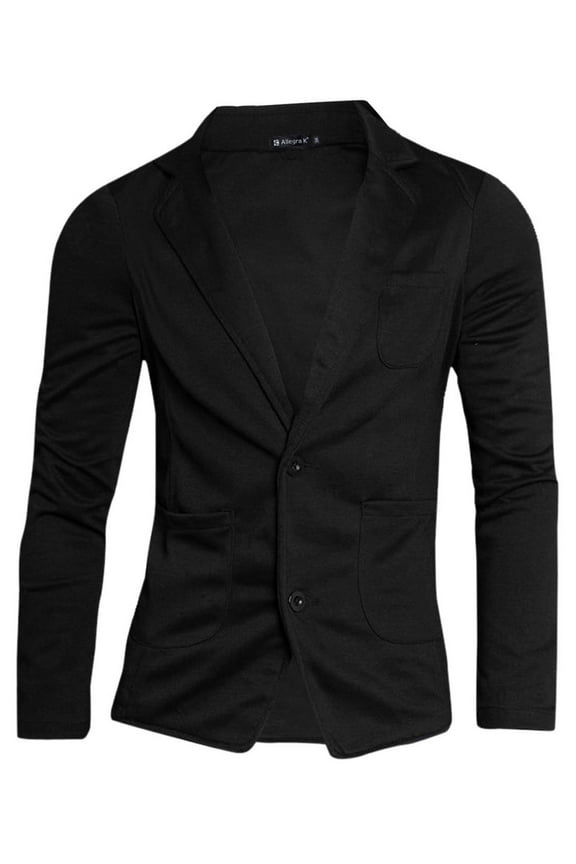 Big & Tall Men Solid Color Pockets Long Sleeve Knit Blazer Black XXL