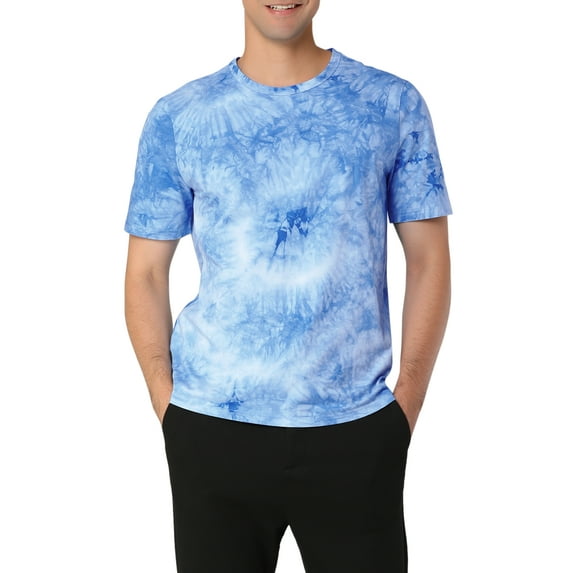 MODA NOVA Big & Tall Men Tie Dye Tee Short Sleeves Hip Hop Printed T-Shirt Blue LT