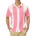 thumbnail image 1 of MODA NOVA Big & Tall Men's Beach Striped Button Down Color Block Shirts Pink White XLT, 1 of 6