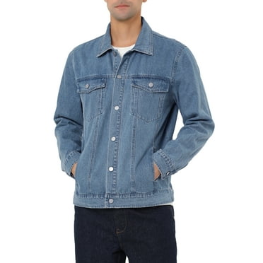 MODA NOVA Big & Tall Men's Button Down Cotton Denim Jackets with Pockets Blue LT