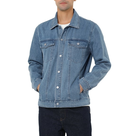 MODA NOVA Big & Tall Men's Button Down Cotton Denim Jackets with Pockets Blue LT
