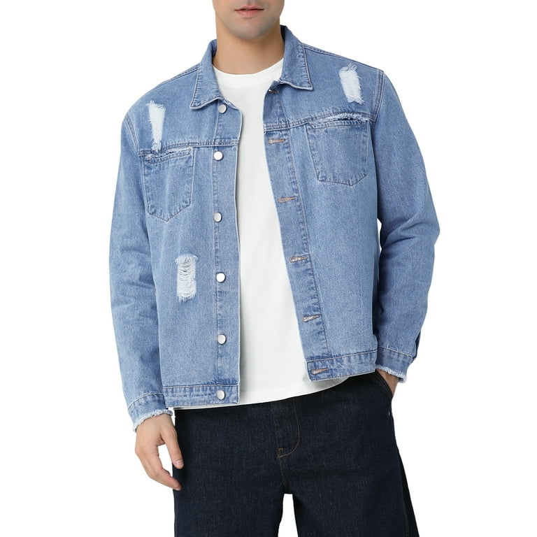 MODA NOVA Big Tall Men s Button Down Lightweight Trucker Denim Jackets Blue 3XLT