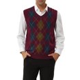 thumbnail image 1 of MODA NOVA Big & Tall Men's Casual Argyle Vest Sweater Slim Fit Knit Pullover Red LT, 1 of 5
