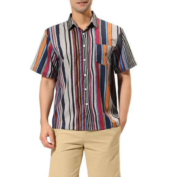 MODA NOVA Big & Tall Men's Casual Short Sleeves Button Down Striped Shirt Multicolor LT