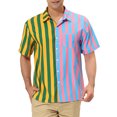 thumbnail image 1 of MODA NOVA Big & Tall Men's Casual Summer Vertical Stripes Patchwork Shirts Green Pink 2XLT, 1 of 6