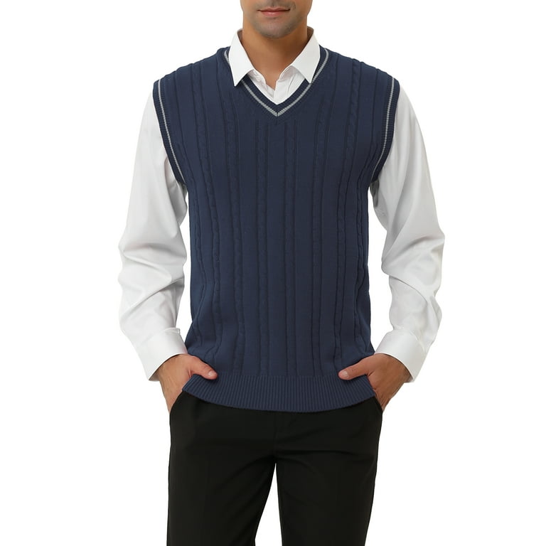 MODA NOVA Big Tall Men s Classic Knitted Sleeveless V Neck Sweater Vest Navy Blue LT