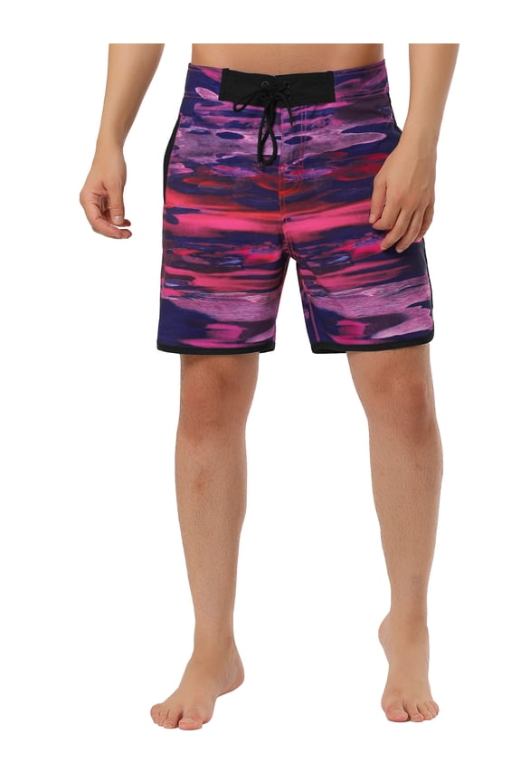 Big & Tall Men's Contrast Color Drawstring Printed Swim Shorts Camouflage Purple LT(US 34)