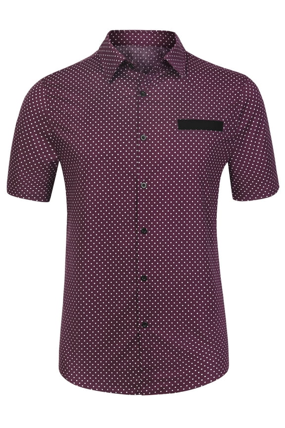 Big & Tall Men's Contrast Pocket Short Sleeve Button Down Shirt Burgundy Black M