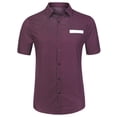 thumbnail image 1 of MODA NOVA Big & Tall Men's Contrast Pocket Short Sleeve Button Down Shirt Burgundy White XL, 1 of 5