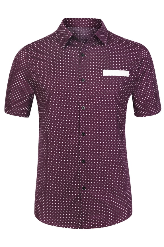 Big & Tall Men's Contrast Pocket Short Sleeve Button Down Shirt Burgundy White XL