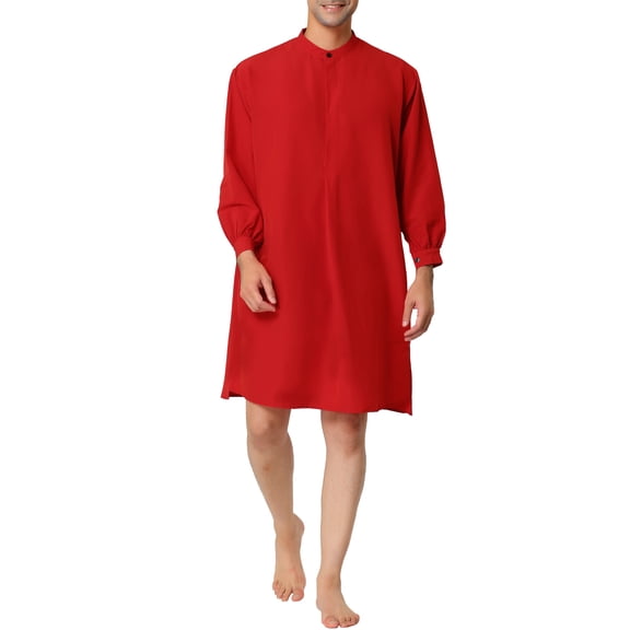 MODA NOVA Big & Tall Men's Cotton Bathrobe Long Sleeve Nightgowns Dress Red M
