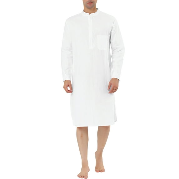 MODA NOVA Big & Tall Men's Cotton Bathrobe Long Sleeve Nightgowns Dress White XL