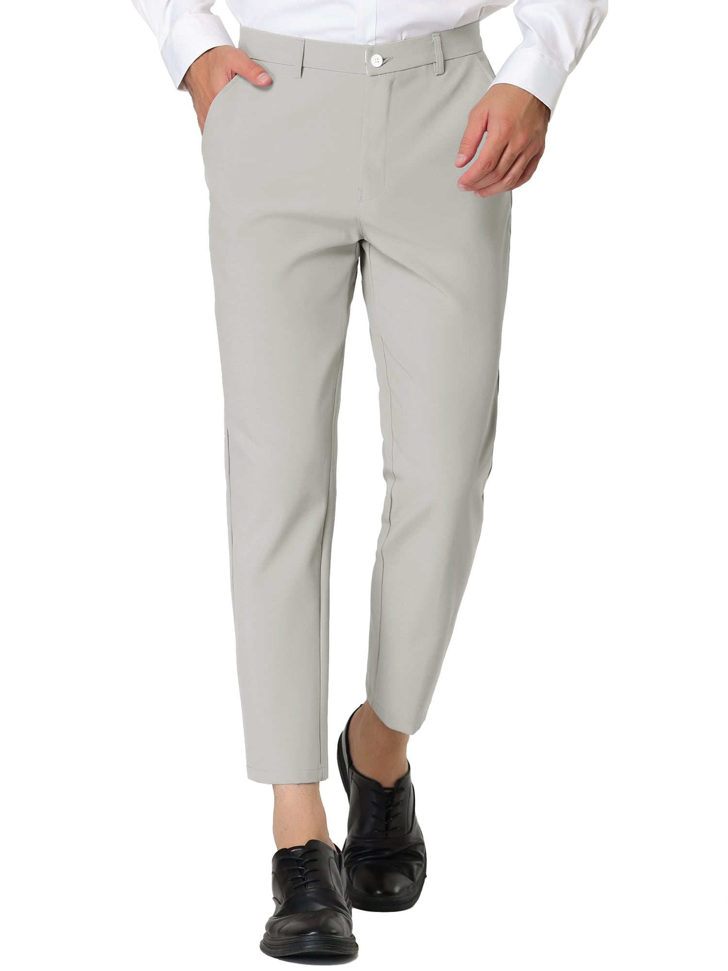 MODA NOVA Big & Tall Men's Cropped Pants Slim Fit Ankle-Length Dress Pants  White LT(US 34) 