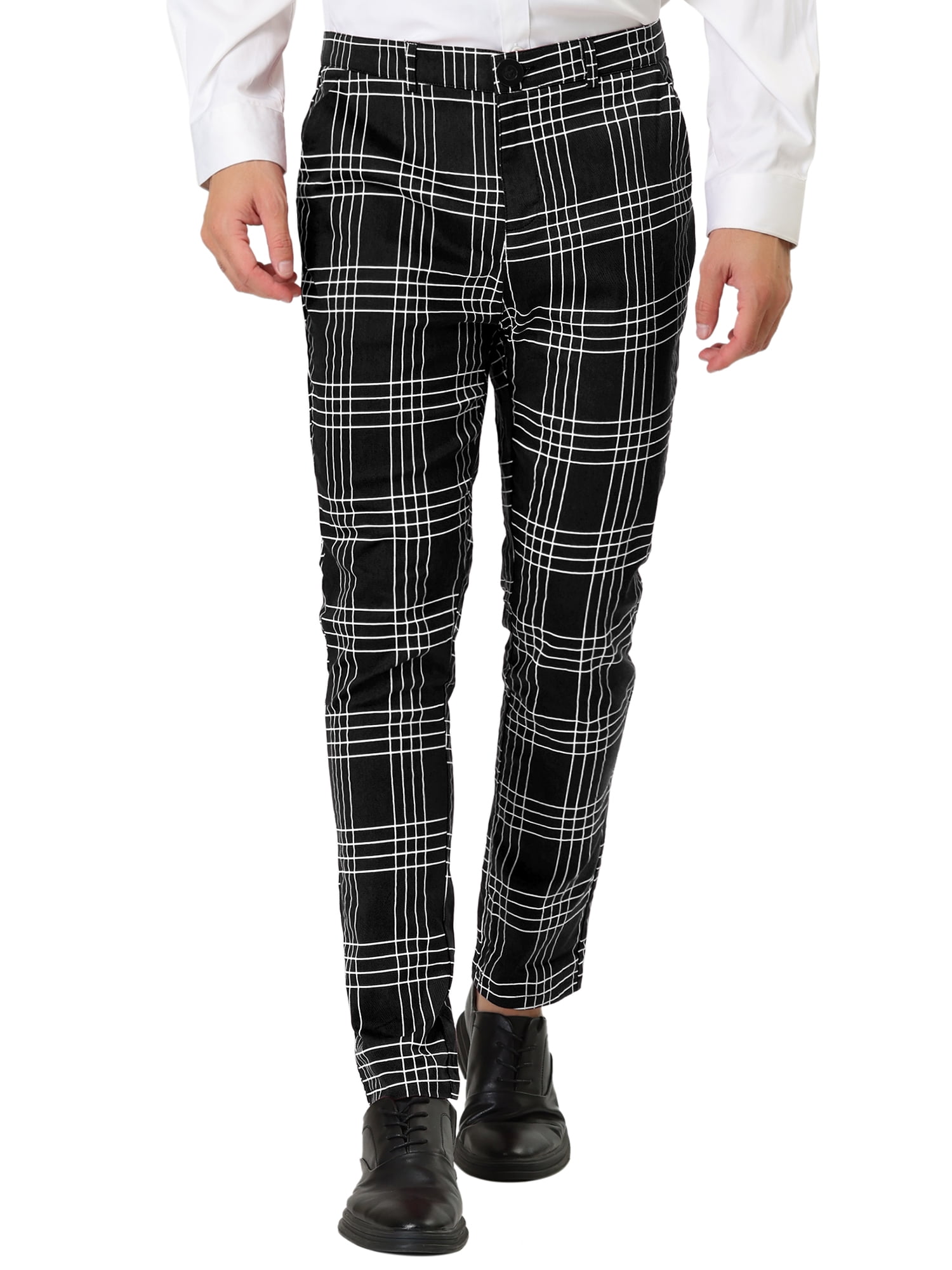 MODA NOVA Big Tall Men's Dress Plaid Pants Formal Printed