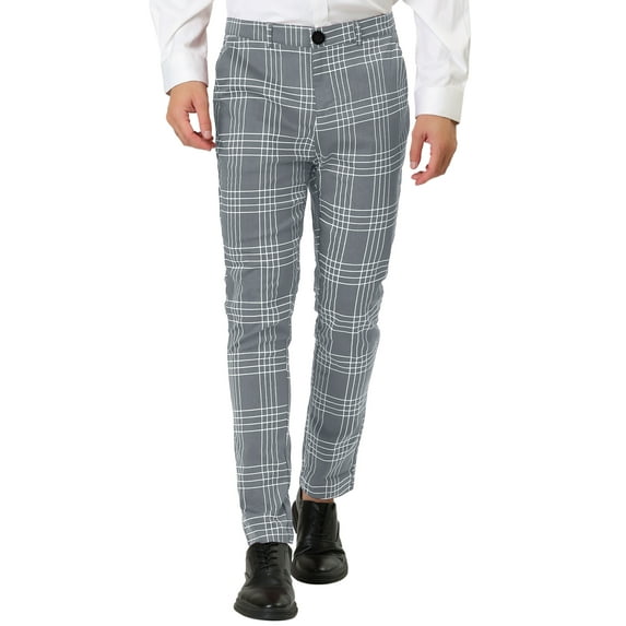 MODA NOVA Big & Tall Men's Dress Plaid Pants Formal Printed Business Trousers Gray LT(US 34)