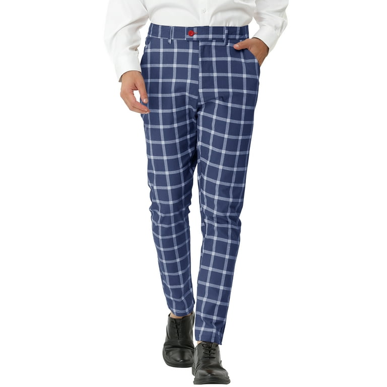 MODA NOVA Big & Tall Men's Dress Plaid Pants Slim Fit Flat Front Checked  Pant Blue LT (US 36)