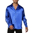 thumbnail image 1 of MODA NOVA Big & Tall Men's Dress Satin V Neck Long Sleeve Button Down Shirts Blue XLT, 1 of 4
