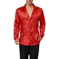 thumbnail image 1 of MODA NOVA Big & Tall Men's Dress Satin V Neck Long Sleeve Button Down Shirts Bright Red 2XLT, 1 of 6