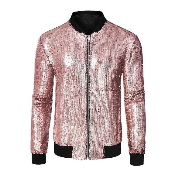 MODA NOVA Big & Tall Men's Glitter Long Sleeve Zipper up Short Bomber Jacket