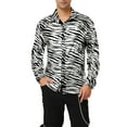 thumbnail image 1 of MODA NOVA Big & Tall Men's Leopard Print Button Down Long Sleeve Shirt White Black XL, 1 of 5