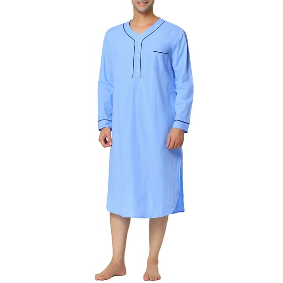 MODA NOVA Big & Tall Men's Nightshirt Cotton Sleep Shirt Long Sleeves Blue 2XLT
