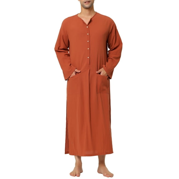 MODA NOVA Big & Tall Men's Nightshirt Cotton Sleep Shirt Side Split Long Gown
