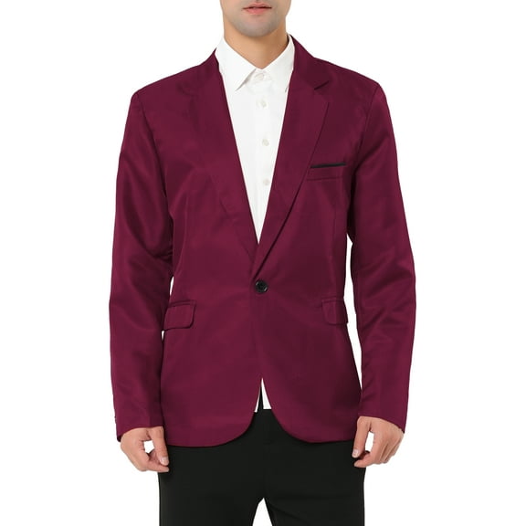 MODA NOVA Big & Tall Men's Notched Lapel One Button Dress Business Blazer Burgundy XLT