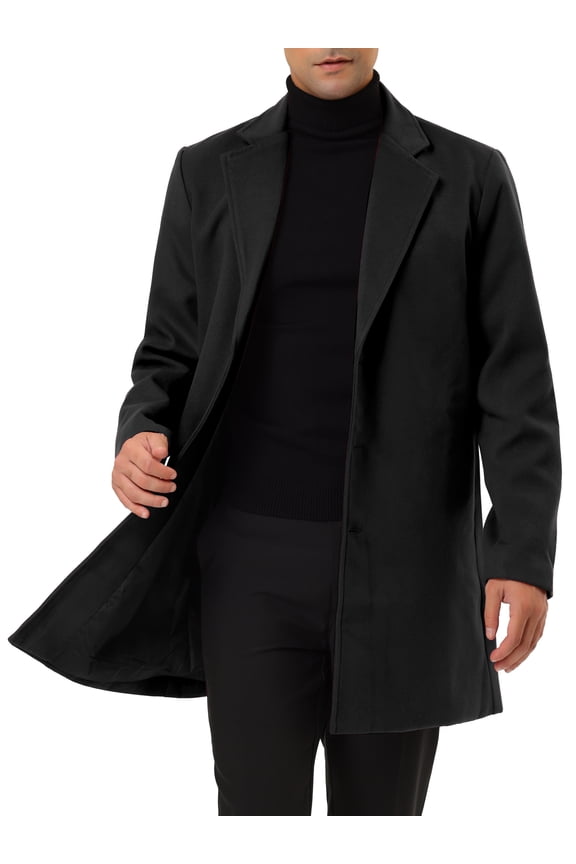 Big & Tall Men's Notched Lapel Single Breasted Mid Length Overcoat Black L