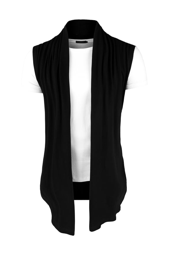 Big & Tall Men's Open Front irregular Hem Cardigan Vest Black XLT