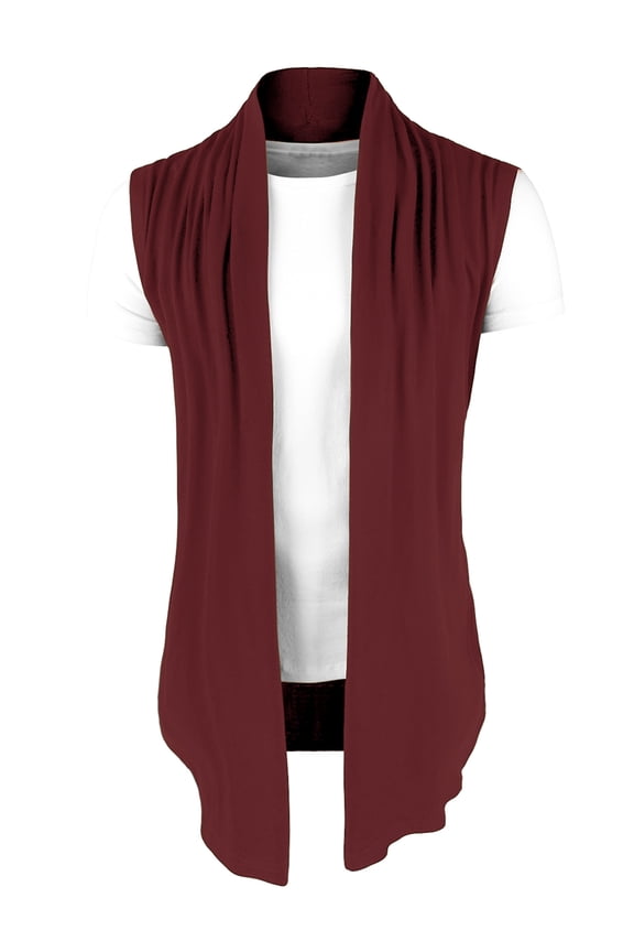 Big & Tall Men's Open Front irregular Hem Cardigan Vest Burgundy LT