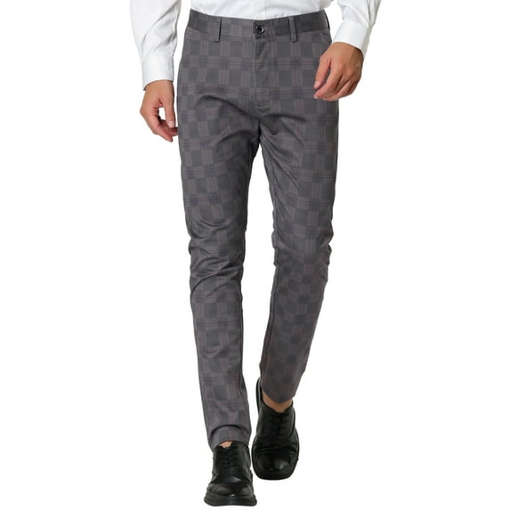 MODA NOVA Big & Tall Men's Plaid Dress Pants Slim Fit Business Check Trousers Gray LT(US 34)