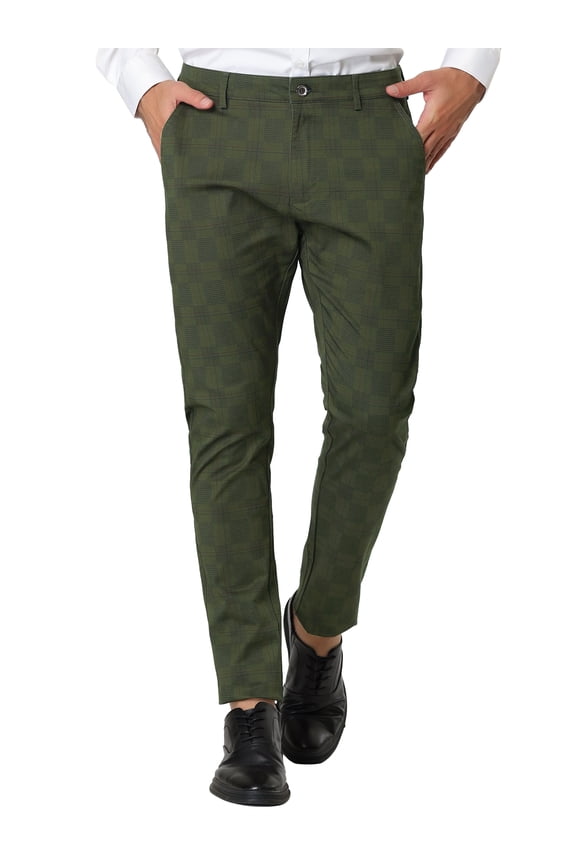 Big & Tall Men's Plaid Dress Pants Slim Fit Business Check Trousers Green LT(US 36)