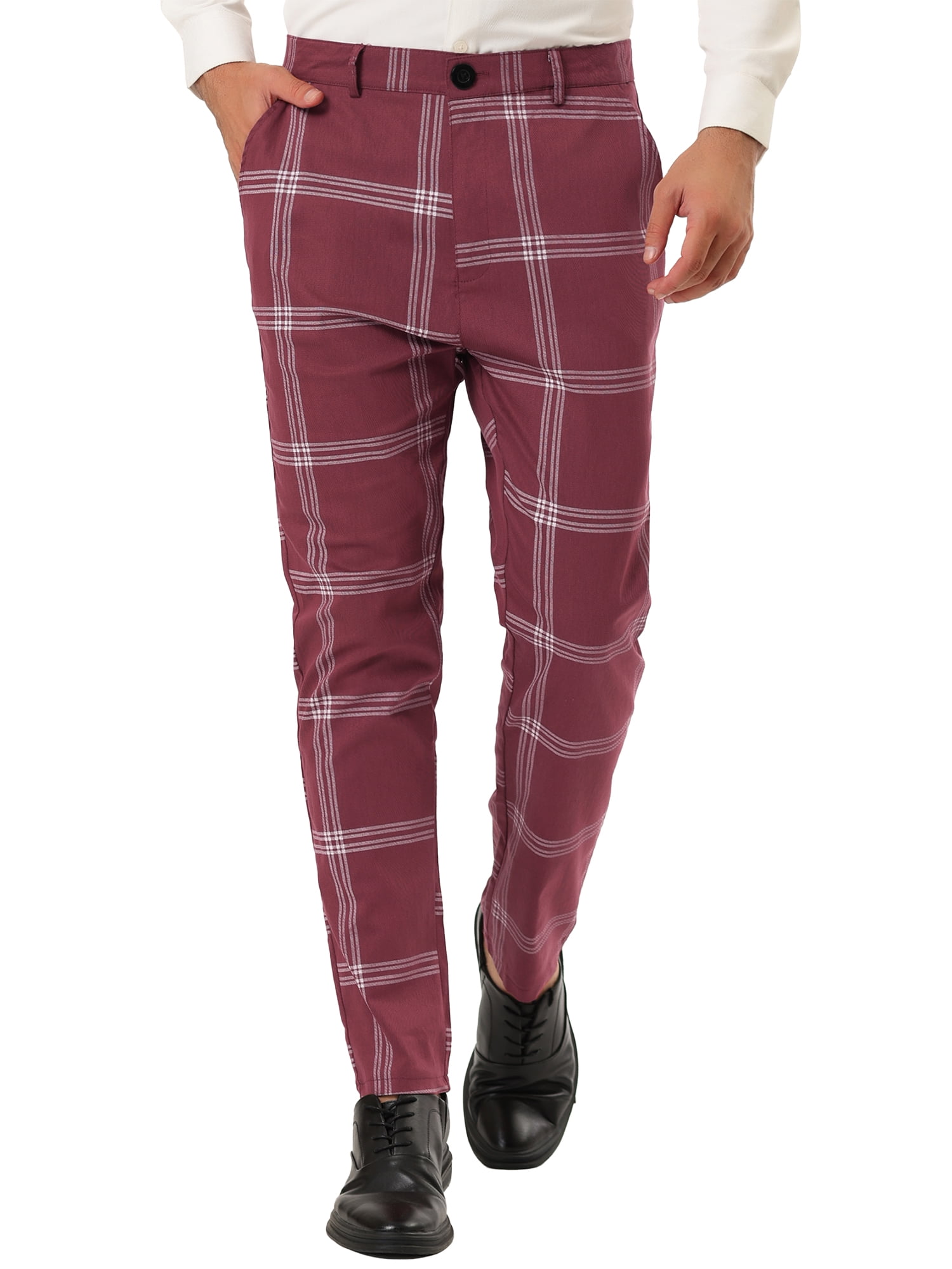 MODA NOVA Big & Tall Men's Plaid Dress Pants Slim Fit Checked Printed Pants  Burgundy LT(US 36) - Walmart.com