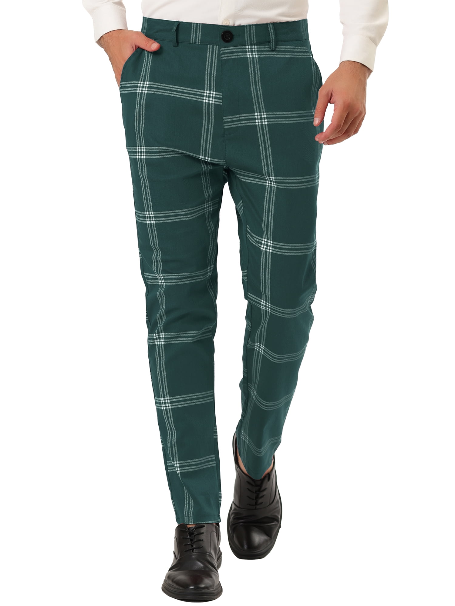 MODA NOVA Big & Tall Men's Plaid Dress Pants Slim Fit Checked Printed Pants  Green LT(US 36) 