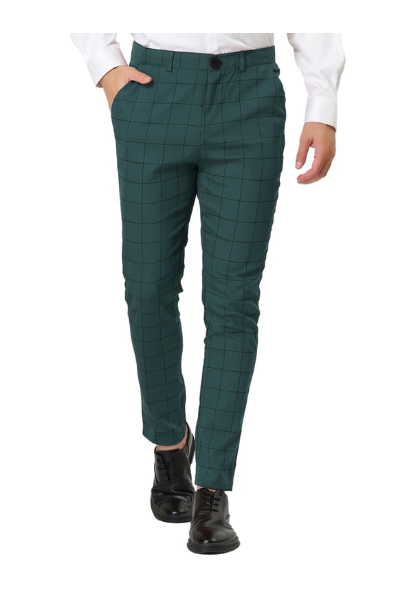 Big & Tall Men's Plaid Dress Slim Fit Checked Business Pants Green 38