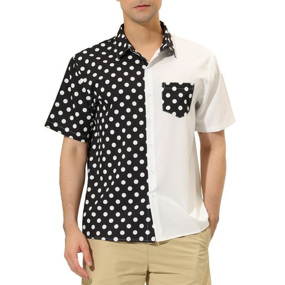 MODA NOVA Big & Tall Men's Polka Dots Button Down Patchwork Beach Shirt White LT