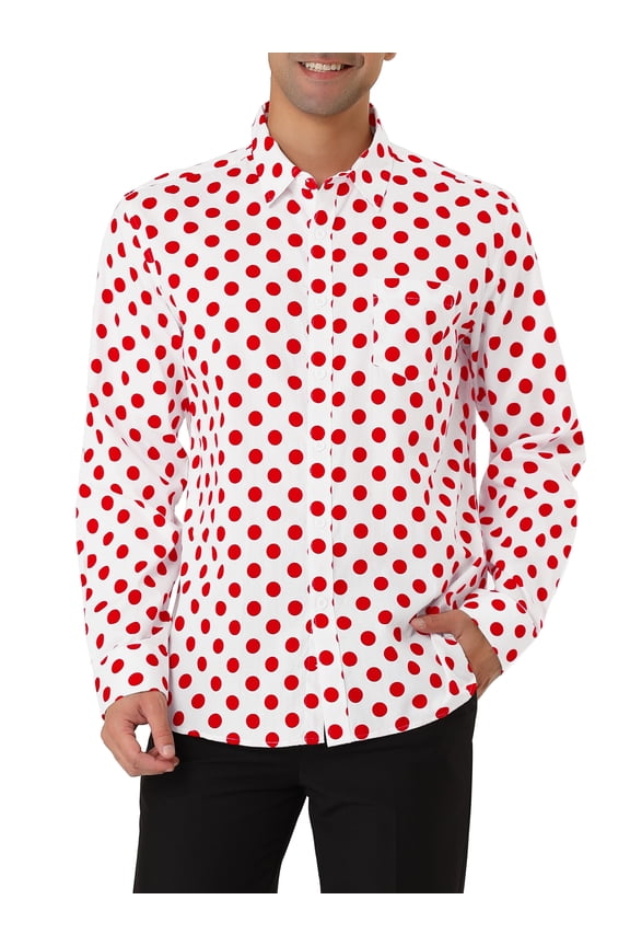 Big & Tall Men's Polka Dots Long Sleeve Dress Button Down Shirts Pink L