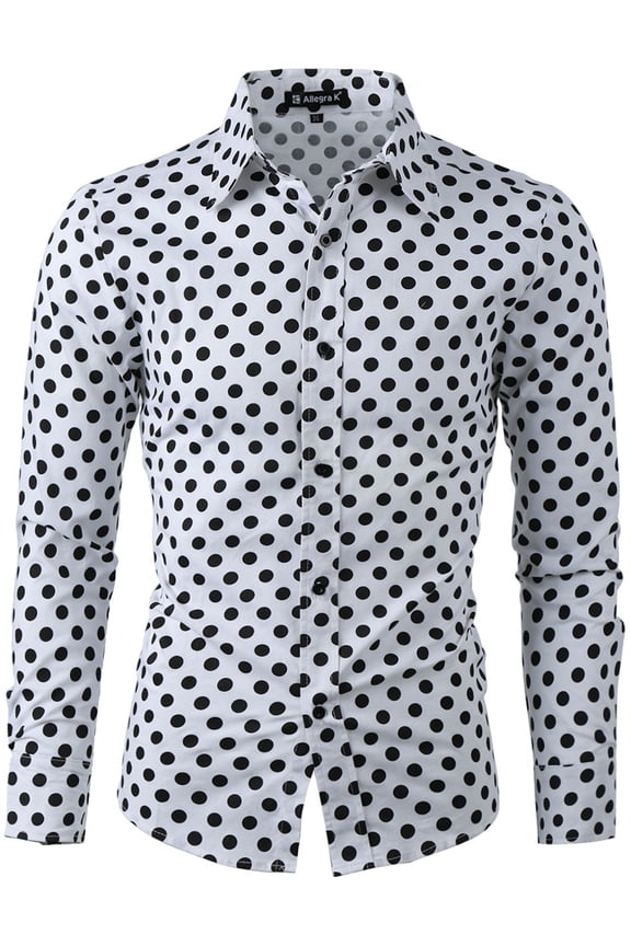 Big & Tall Men's Polka Dots Long Sleeve Dress Button Down Shirts White XL