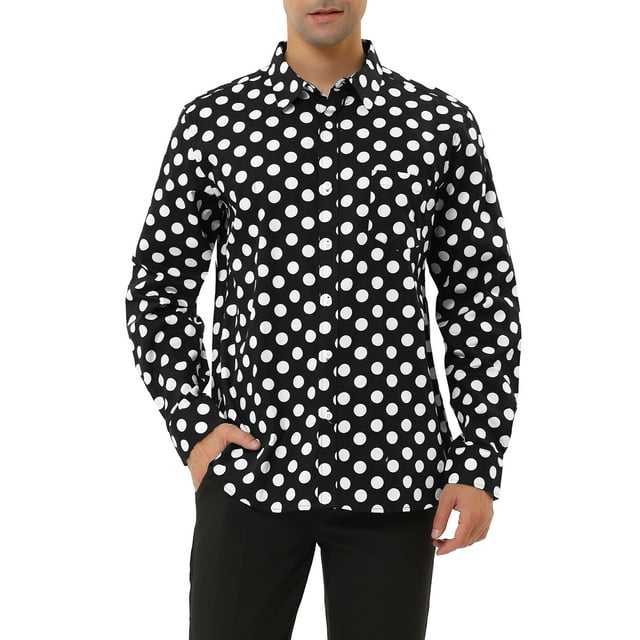 MODA NOVA Big & Tall Men's Polka Dots Long Sleeve Dress Button Down Shirts