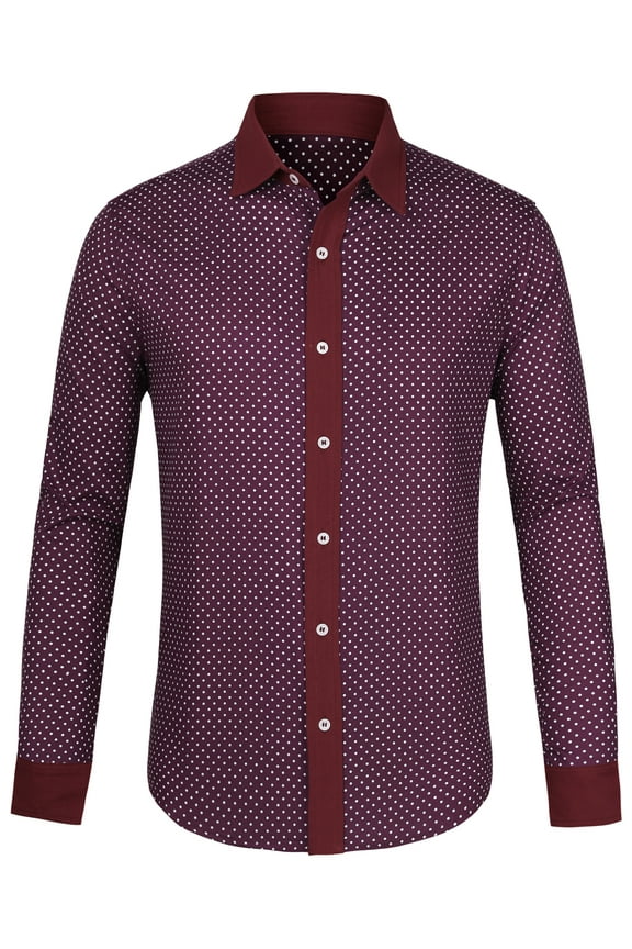Big & Tall Men's Printed Long Sleeves Button Down Dress Shirt Burgundy LT
