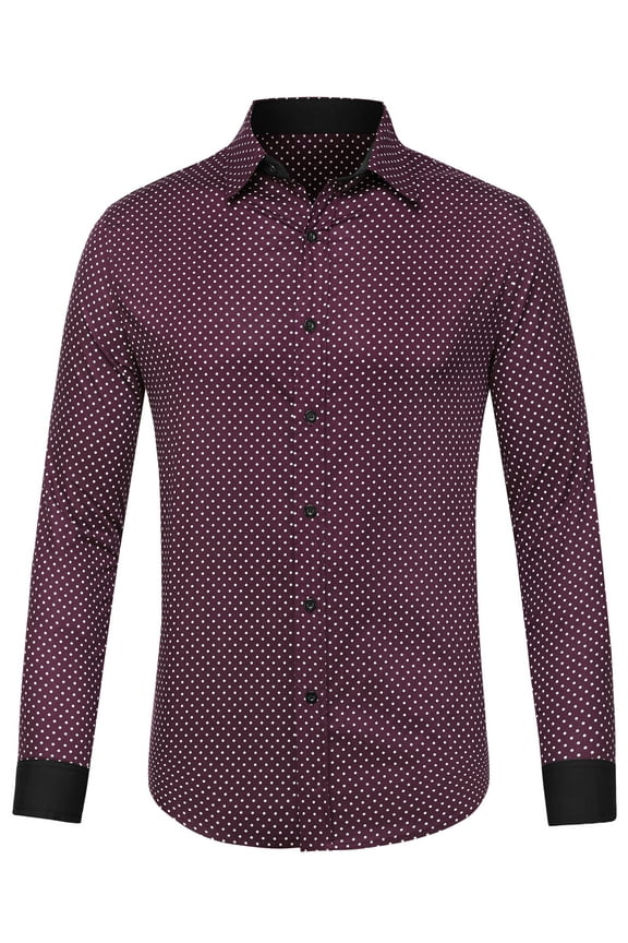 Big & Tall Men's Printed Shirt Long Sleeves Button Down Business Shirt Burgundy LT