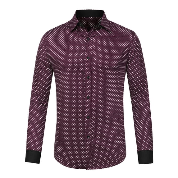 MODA NOVA Big & Tall Men's Printed Shirt Long Sleeves Button Down Business Shirt Burgundy XLT