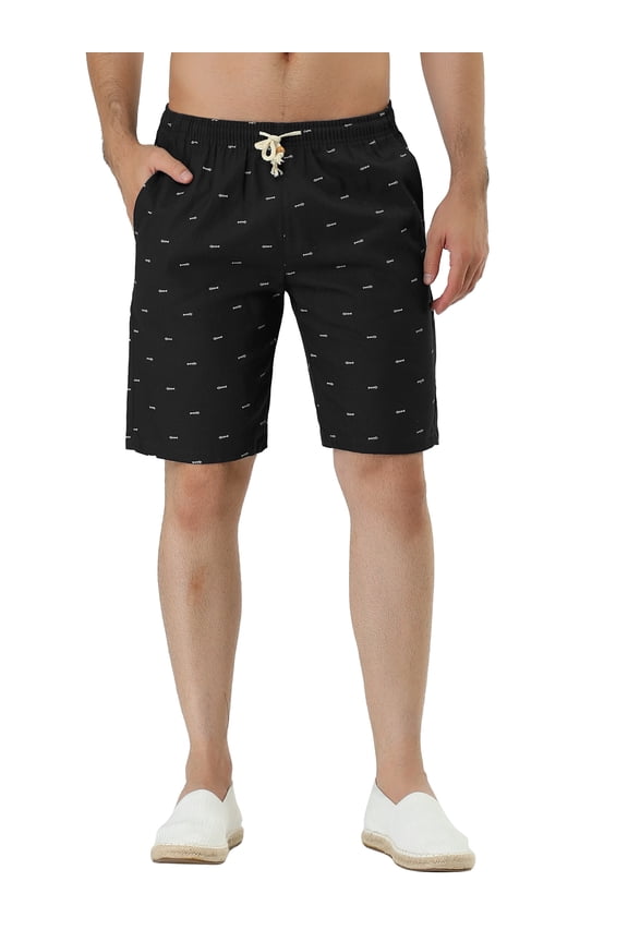 Big & Tall Men's Printed Summer Drawstring Beach Board Shorts Black 36