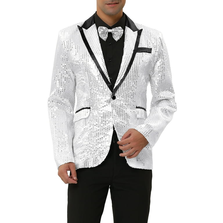 MODA NOVA Big Tall Men s Shiny Sequins Suit Jacket Prom One Button Blazer Silver M Walmart