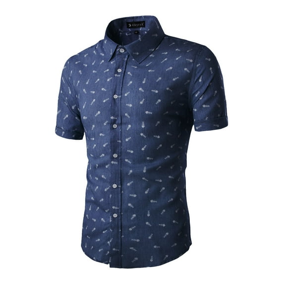 MODA NOVA Big & Tall Men's Shirts Short Sleeve Button Down Floral Printed Shirt Dark Blue 46