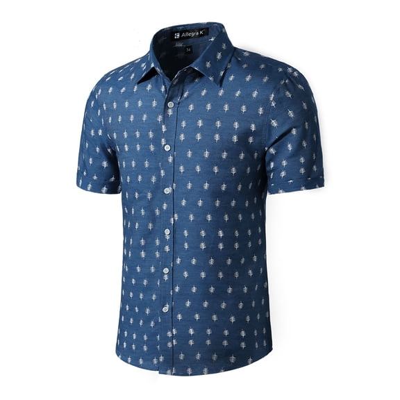 MODA NOVA Big & Tall Men's Shirts Short Sleeve Button Down Floral Printed Shirt Denim Blue 40