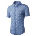 thumbnail image 1 of MODA NOVA Big & Tall Men's Short Sleeves Button Down Fish Bone Prints Shirt Blue 42, 1 of 6