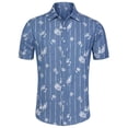 thumbnail image 1 of MODA NOVA Big & Tall Men's Short Sleeves Button Down Fish Bone Prints Shirt Blue Stripe Flower 50, 1 of 5